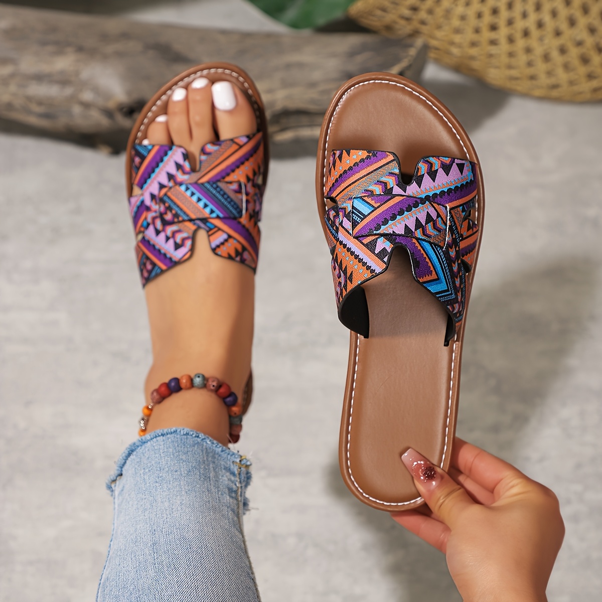 Women'S Summer Casual Slide Sandals - Open Toe, Flat Heel, Slip-On Upper with Man-Made Insole & Rubber Sole, Stylish Beach Footwear