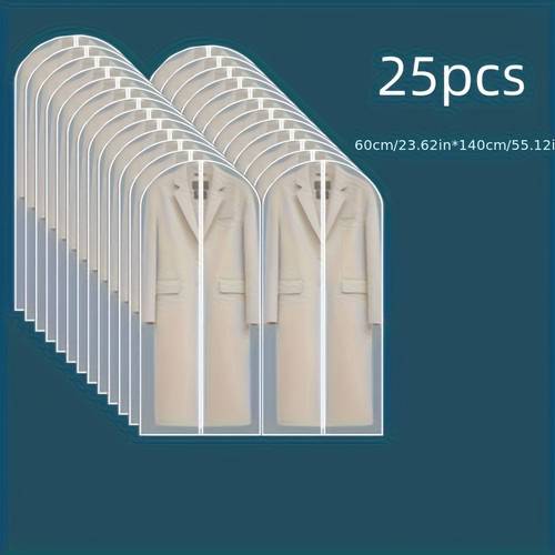 25pcs of transparent clothing bags with zipper closure durable waterproof dust proof suit coat and shirt hanging storage bags for visibility washable reusable for home use