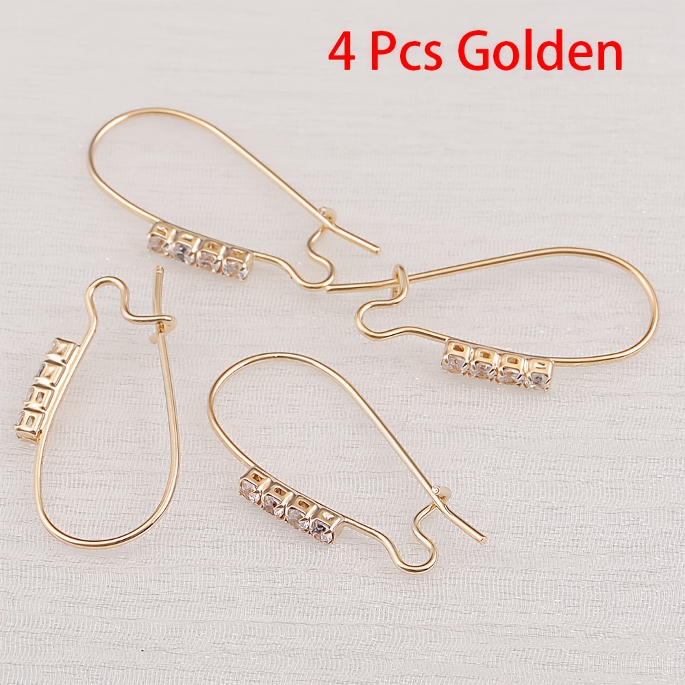 4pcs 12x25mm Designer Golden Plating Brass Hoops Zirconia Ear Wire Hooks For Diy Earring Ear Piecing Jewelry Making