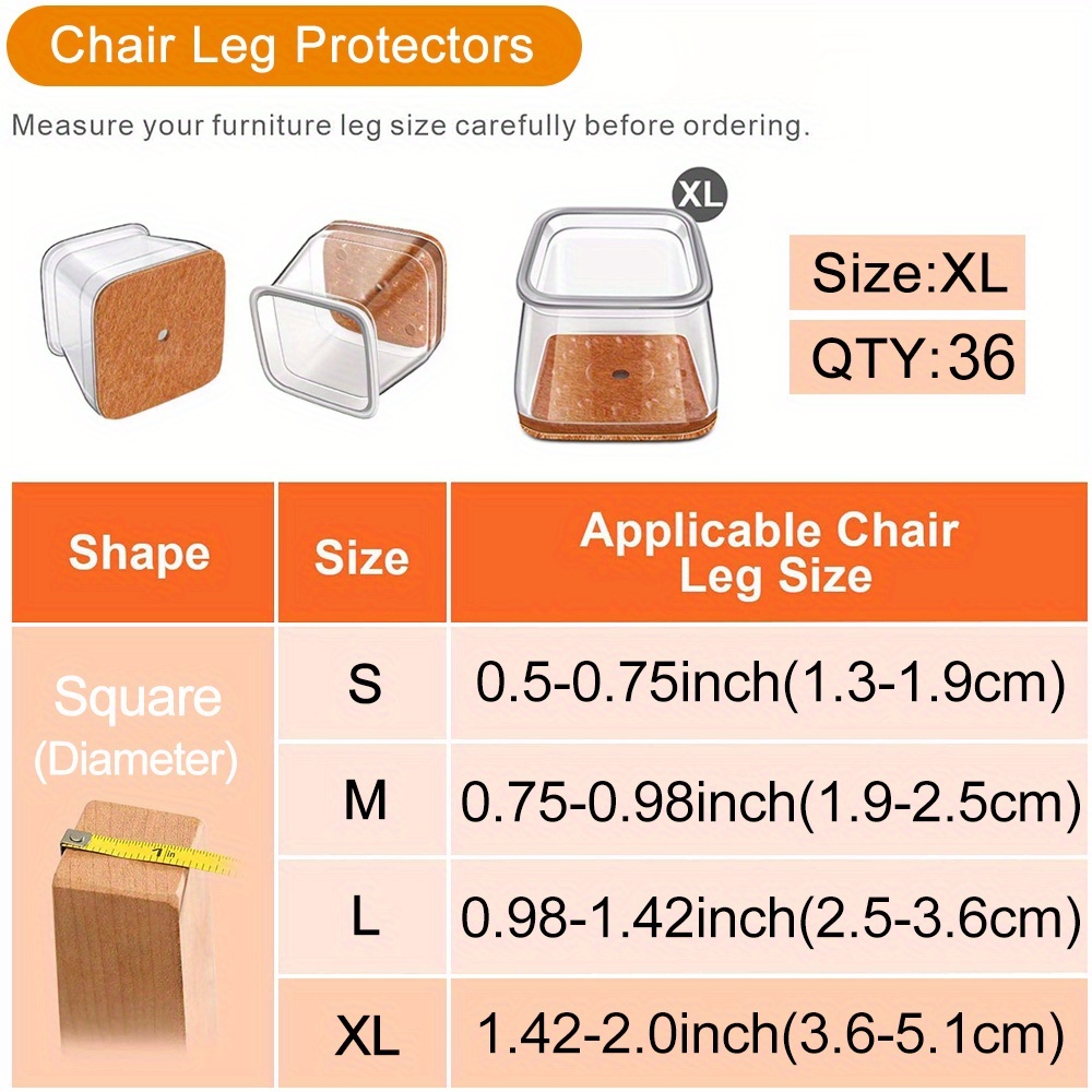 Image of 36pcs Chair Leg Floor Protectors Square Clear, Rectangle Furniture Pads For Hardwood Floors, Furniture Sliders For Chair Legs, Leg Caps Cover Transparent