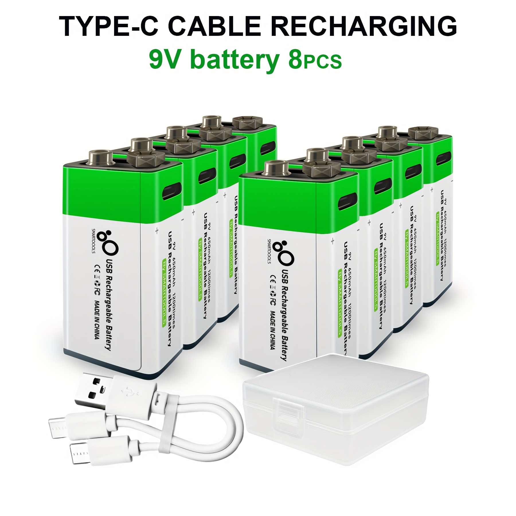 TEMU 8pcs 9v Battery 9v Batteries, Usb/type-c 9v Rechargeable Lithium , High Capacity 9v 650mah 5920mwh Rechargeable Lithium Battery, 1.5 Hours Fast