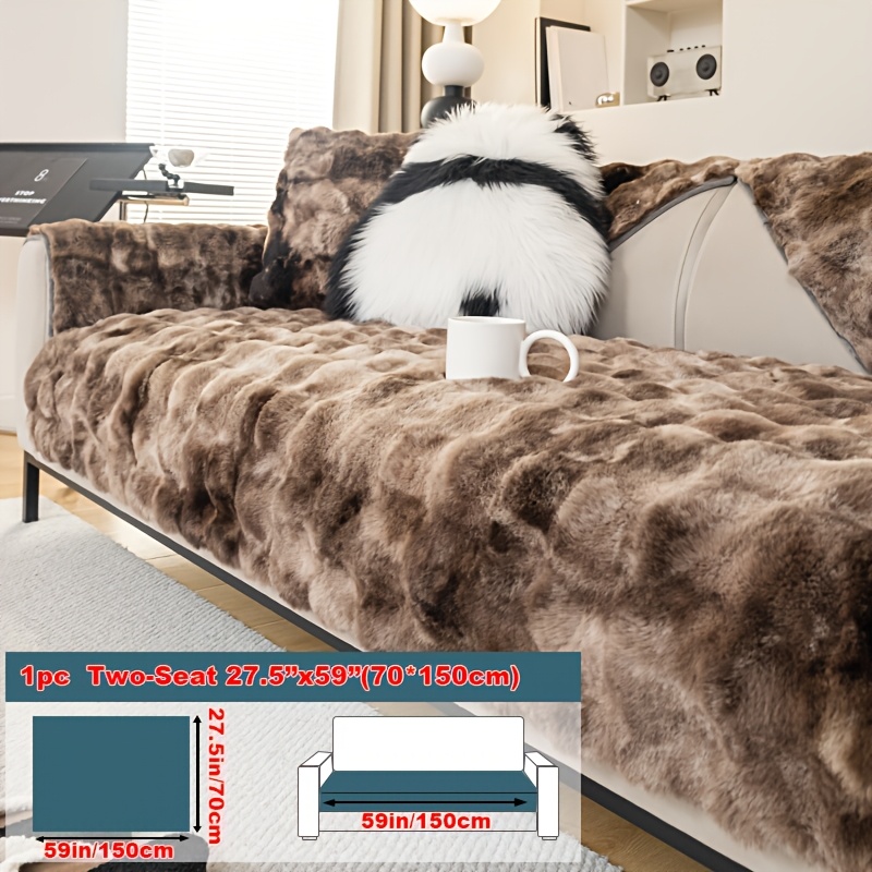 TEMU 1pc Creamy Plush Sofa Cover, Suitable For Any Season, Durable Cover, Pet Friendly, Scratch Resistant, Machine Washable, Anti Slip Protection