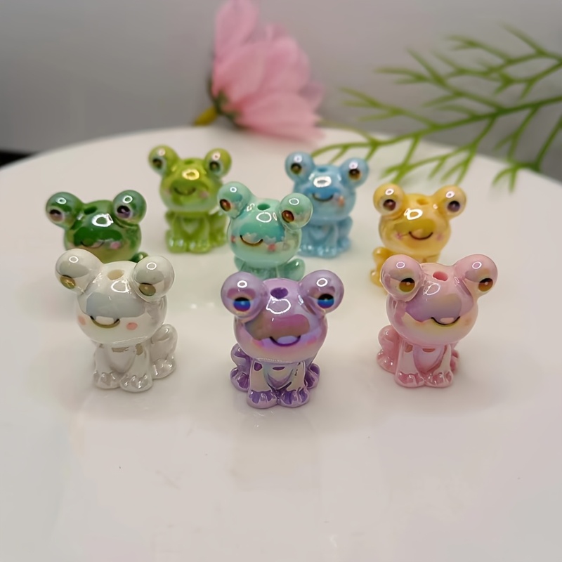 

8pcs Hand-painted Acrylic Frog Beads, 1.7x2.1cm, Color Bright Face Pendants, Diy Pen Accessories, Decorative Materials For Crafts And Gifts