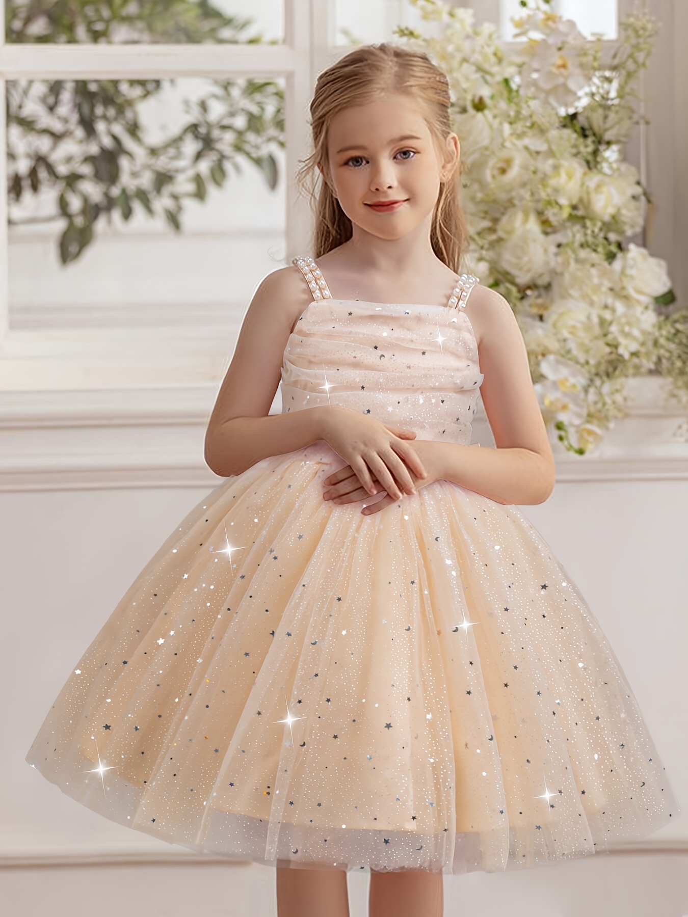 girls' summer tulle dress with beading, featuring a big bow on the