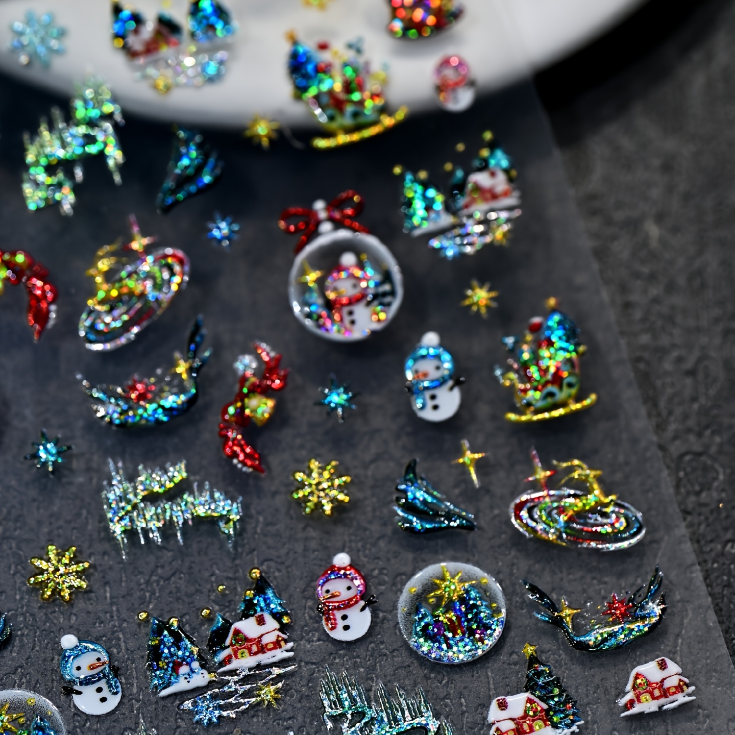 TEMU Christmas New Christmas Aurora Nail Stickers Embossed Colorful Sparkling Snowman Santa Claus Christmas Tree Snowflake Castle Gift Back Adhesive