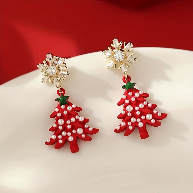 TEMU 2pcs Luxurious Snowflake Christmas Tree Dangle Earrings - Perfect Christmas Party Gift For Her