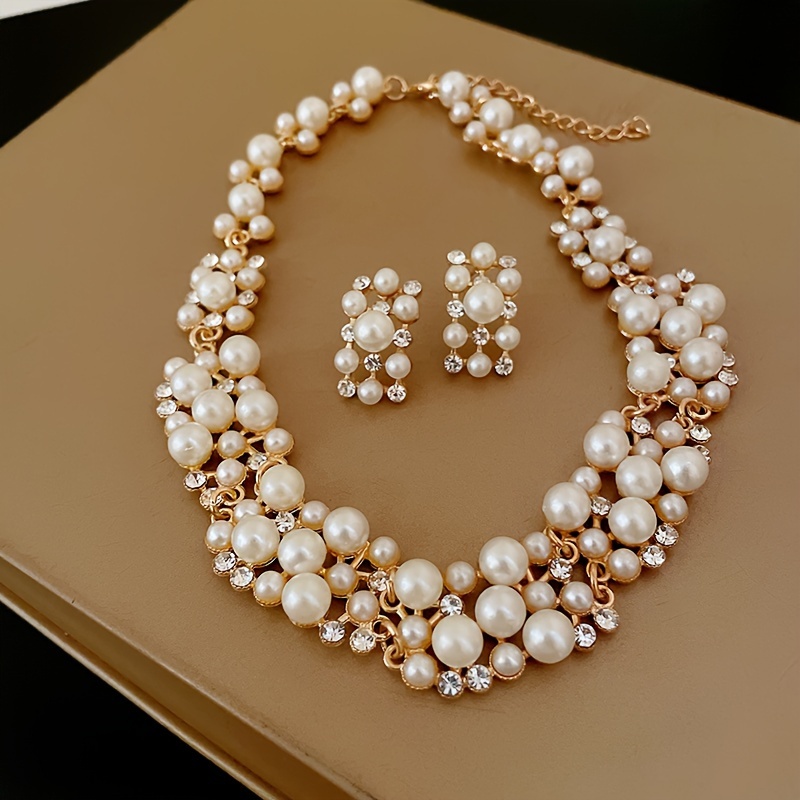TEMU Juego de Collar y Aretes Elegantes para Mujer con Superficie de Lujo - 2 Piezas
