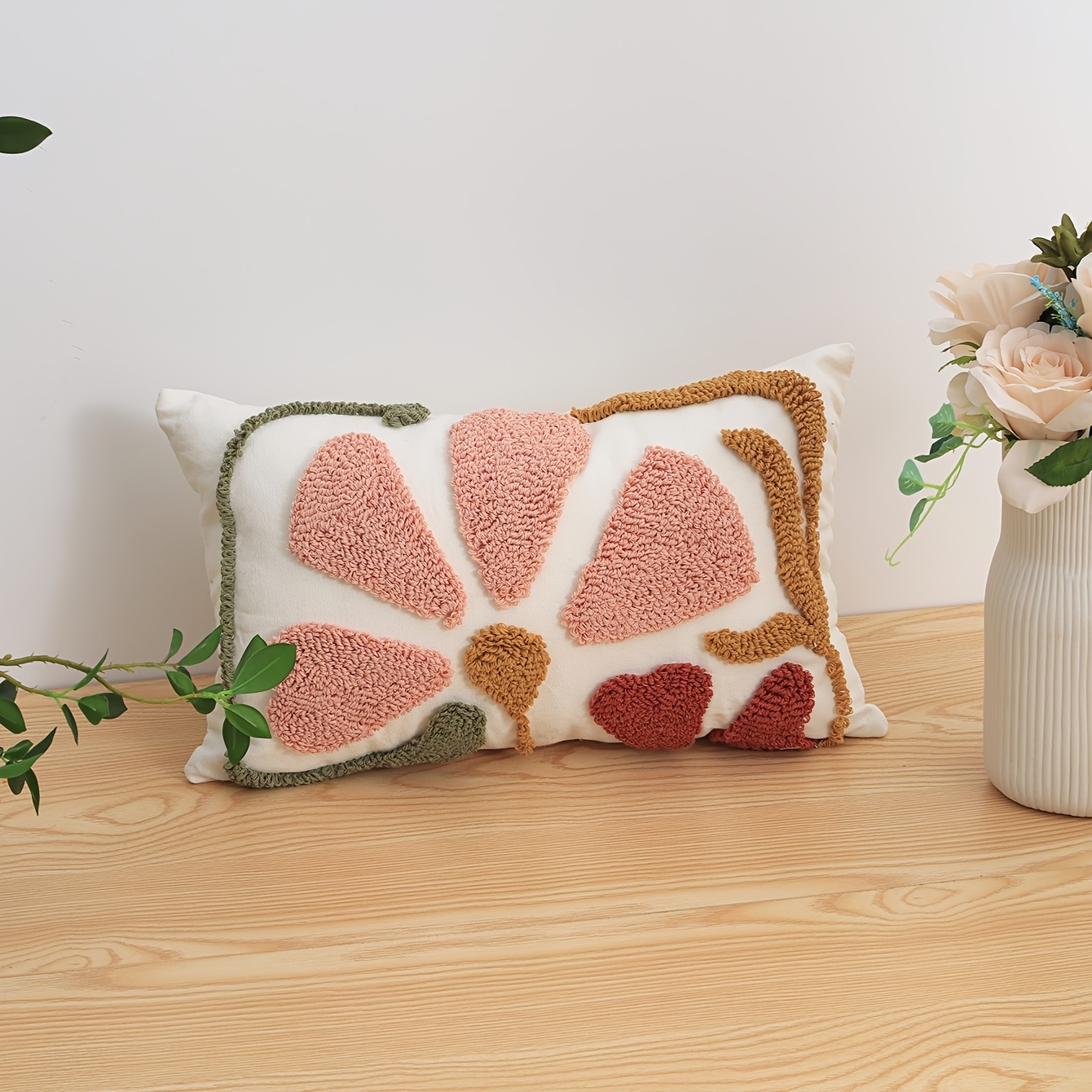 TEMU 1pc Colorful Floral Pattern Pillowcase, Chenille Embroidery Country Style, Daily Home Fabric Decoration For Living Room, Bedroom, Sofa Cushion