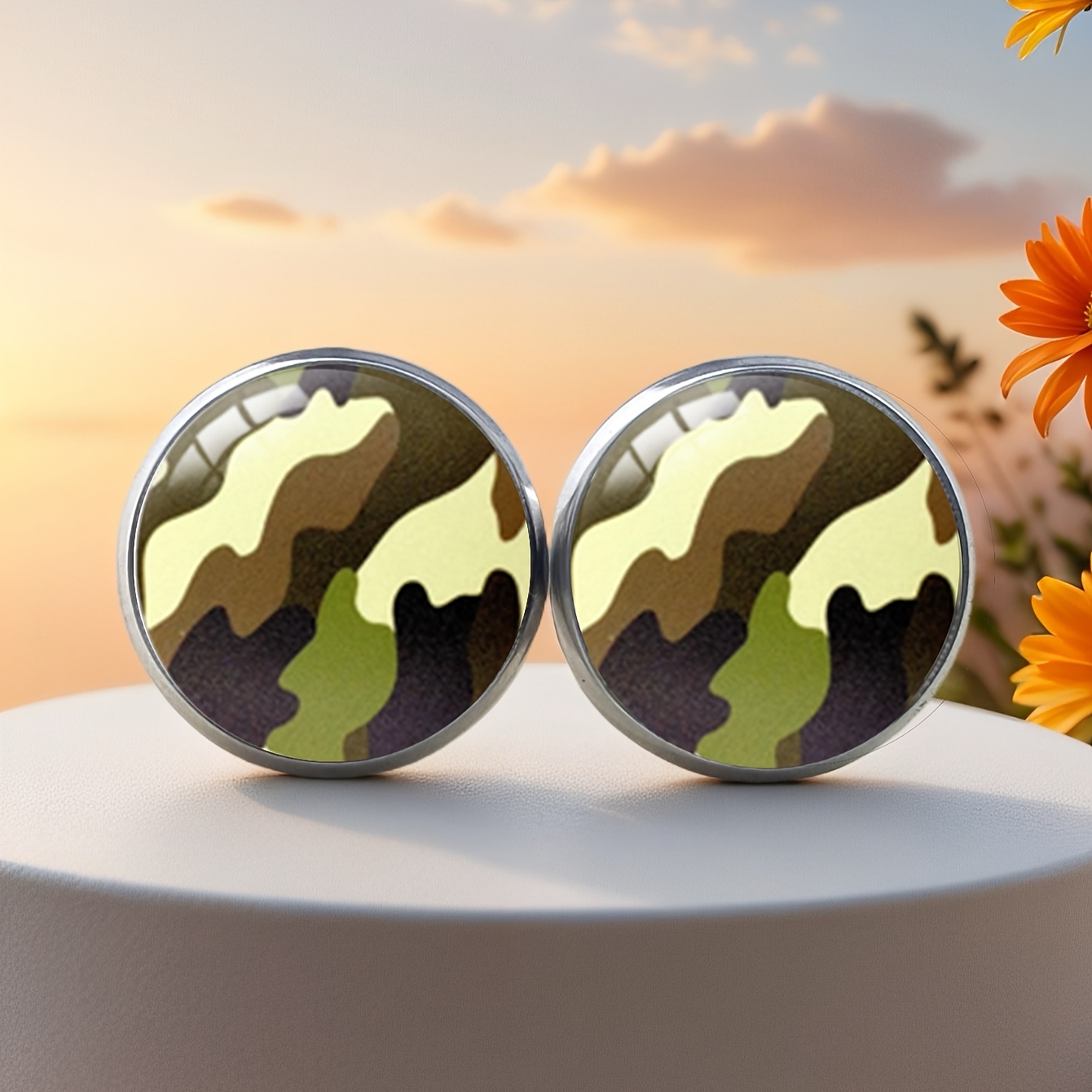 Image of 1 Pair Bohemian Camouflage Pattern Earrings, Hypoallergenic, Elegant And For Men And Women Party Wear