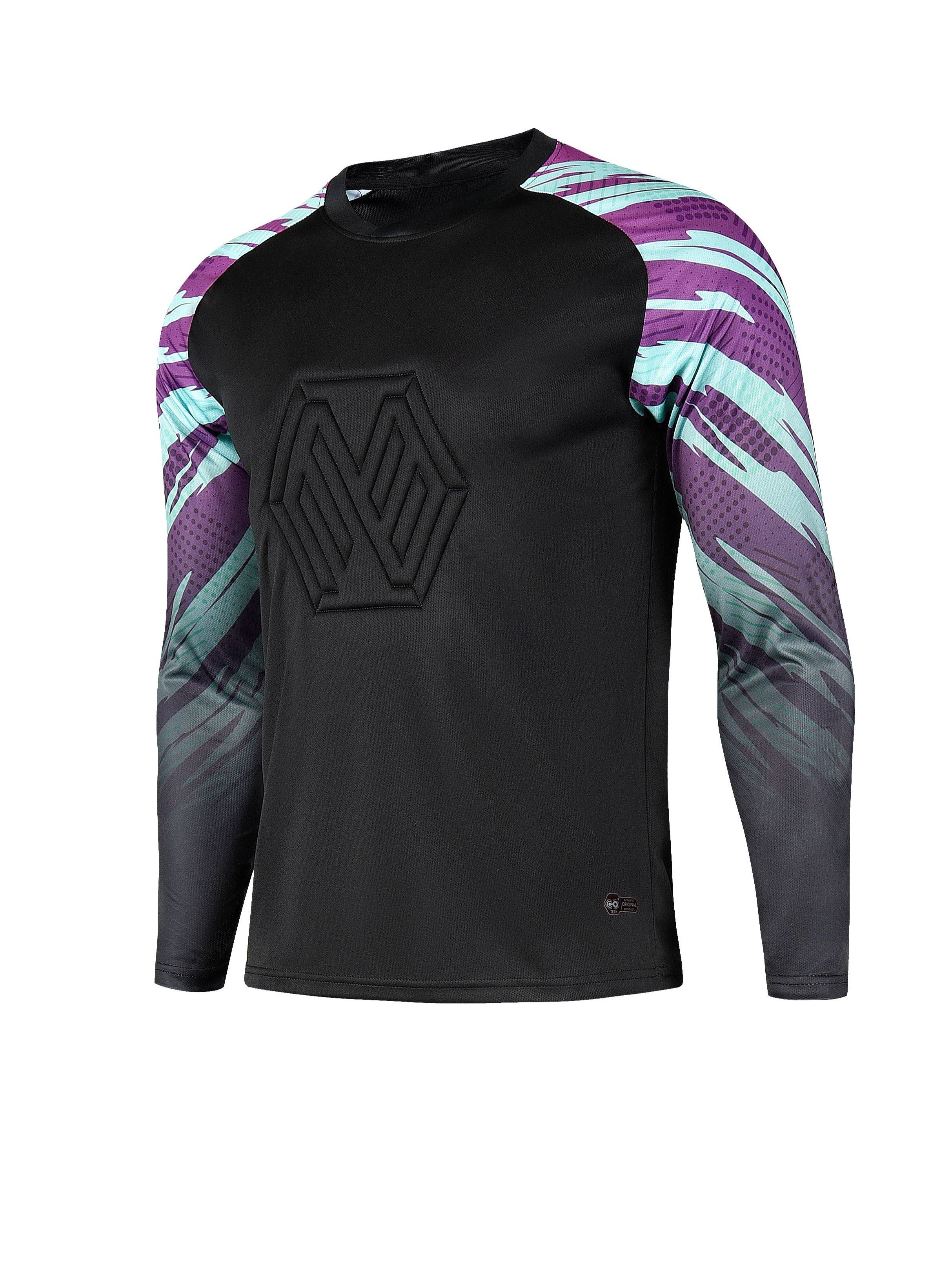 mens long sleeve soccer goalkeeper jersey color block geometric stripe breathable athletic fit