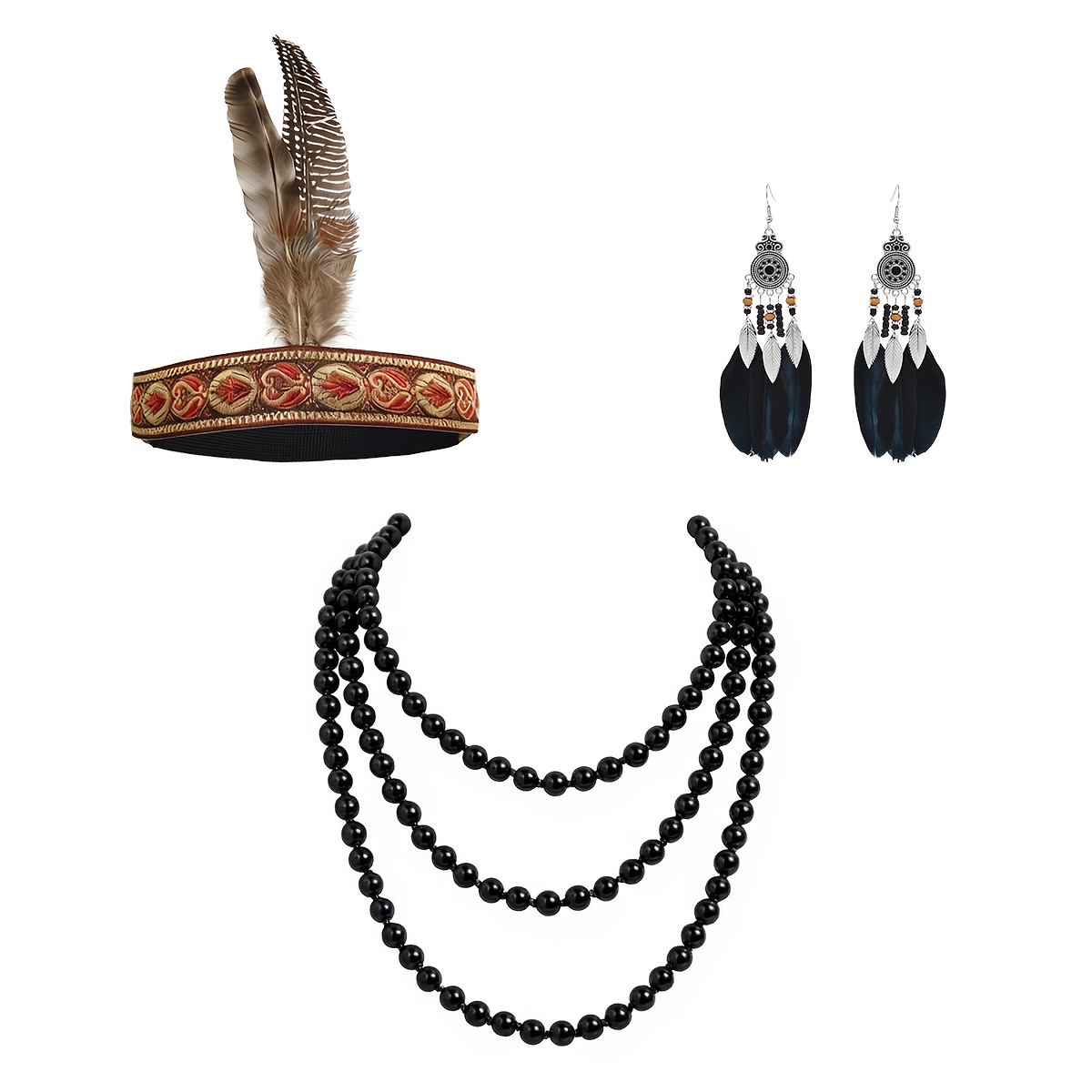 3pcs Bohemian Style Headband Set, Suitable For Tribal Theme Parties, Cosplay, Stage Performances, And Recreating Ethnic Atmosphere