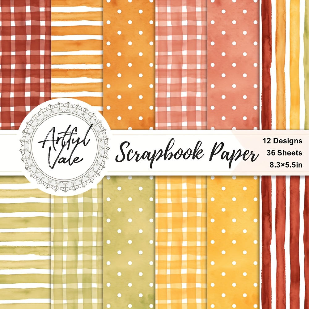 E-shop 36 Blatt A5 -Papier, Aquarell-inspirierte Streifenmuster in Orange, Rot , 12 Designs Leichtes Papier für Journaling, DIY-Bastelprojekte,