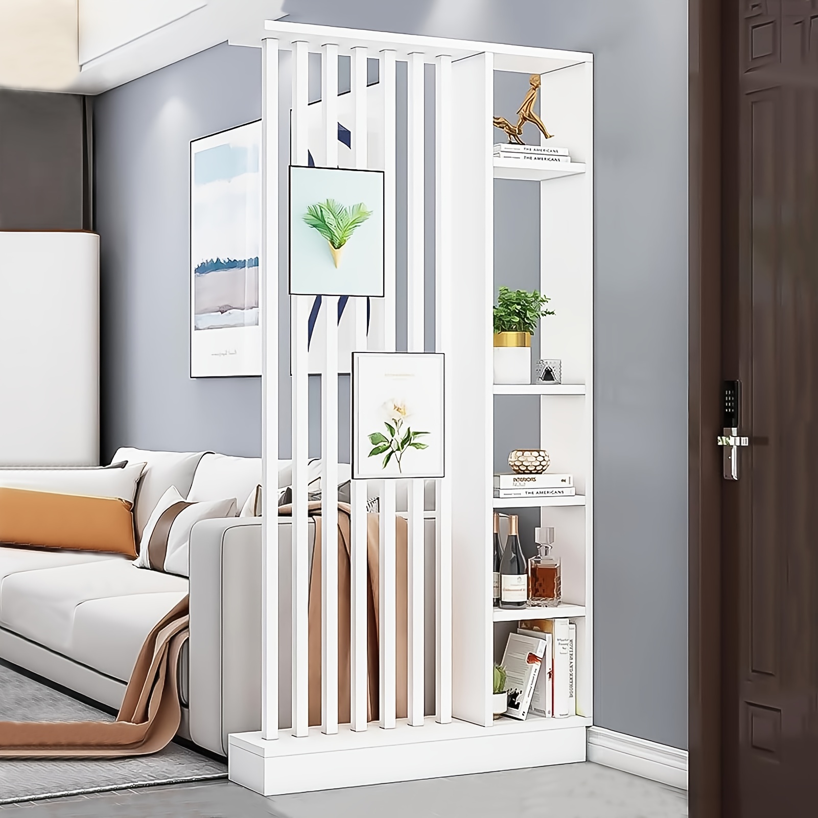 Wall Room Divider, Entrance Hall Partition With Shelves, Freestanding Privacy Screen For Home Decoration Office