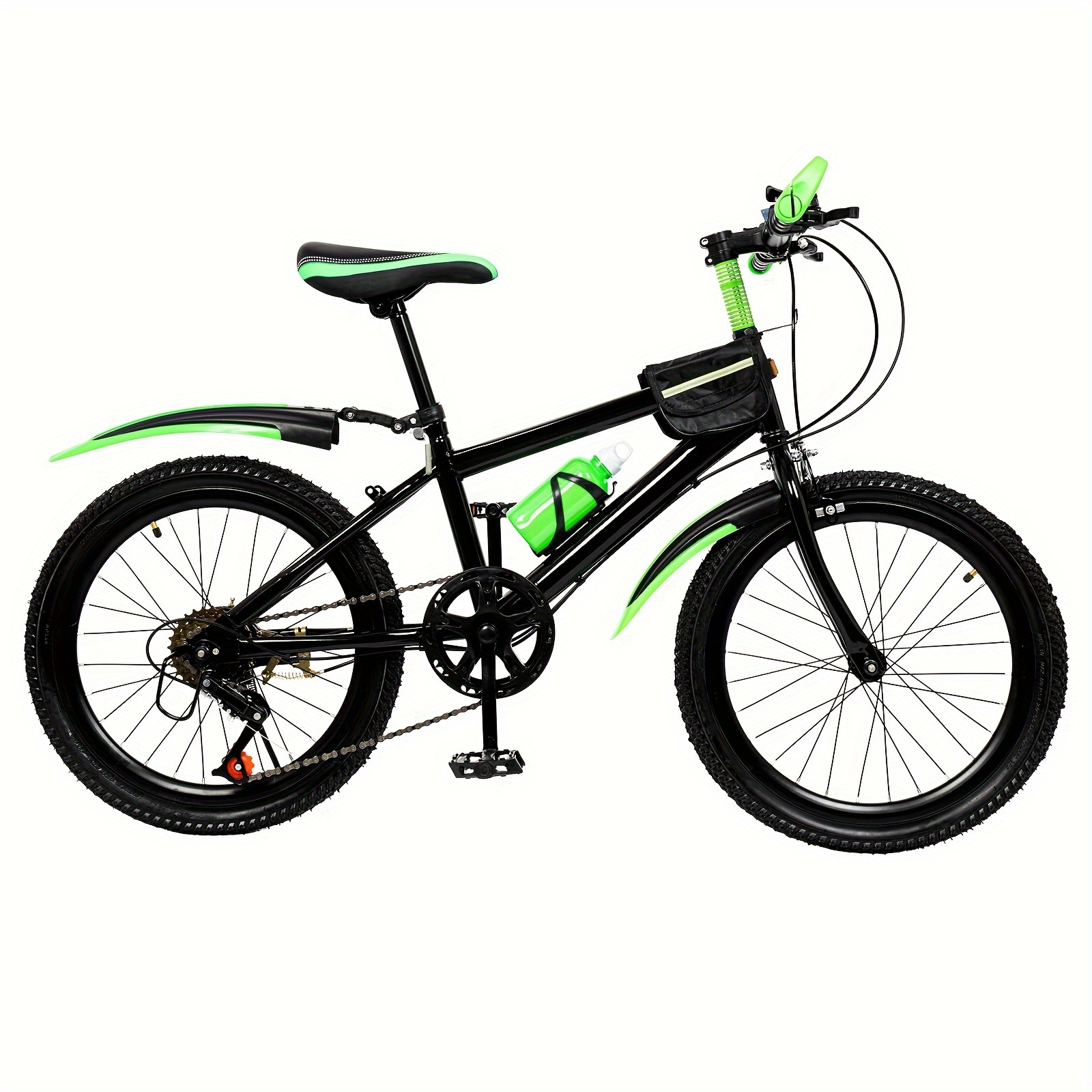 

Kids Mountain Bike, 20 Inch Mtb Unisex Girls Boys Junior Bicycle With Water Bottle, Storage Bag, Max 85kg Capacity