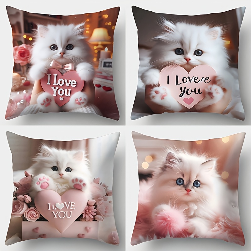 

4pcs Set, Valentine's Day Pillowcase, Pink Pillowcase, 17.7"*17.7", Single-sided Print, Valentine's Day Decoration, Sofa Waist Cushion Cover, Pillowcase Without Pillow Core