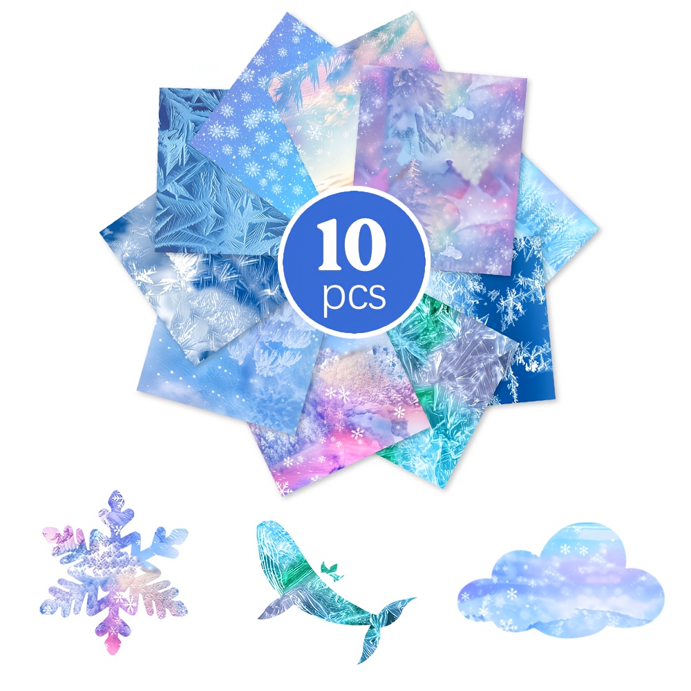 10pcs Ice And Snow Style Heat Transfer Vinyl Sheets, Fusing Snowflake, Ice Pattern, Reindeer, Maple Leaf And Other Elements, High-quality Easy-to-use Transfer Film, Suitable For T-shirts, Canvas Bags