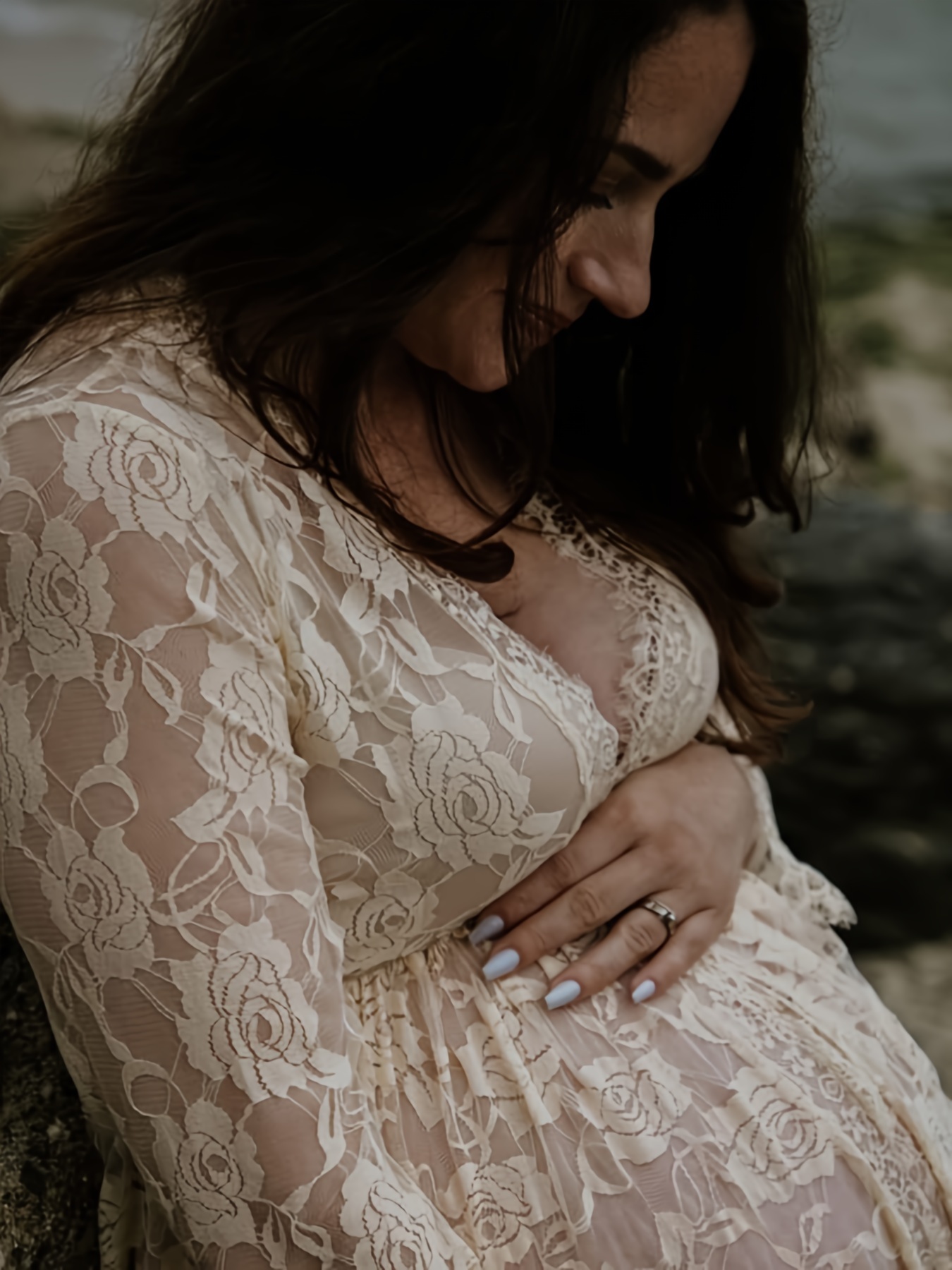 womens maternity dress deep v neck see photoshoot long - Temu France