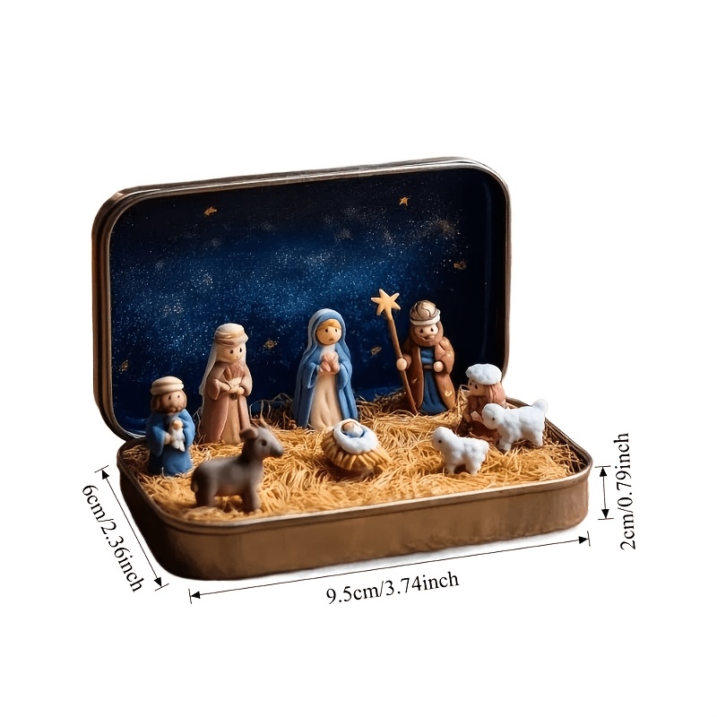 Portable Mini Tin Case, Christmas Nativity Scene Figures, Delicate Small Holiday Gift