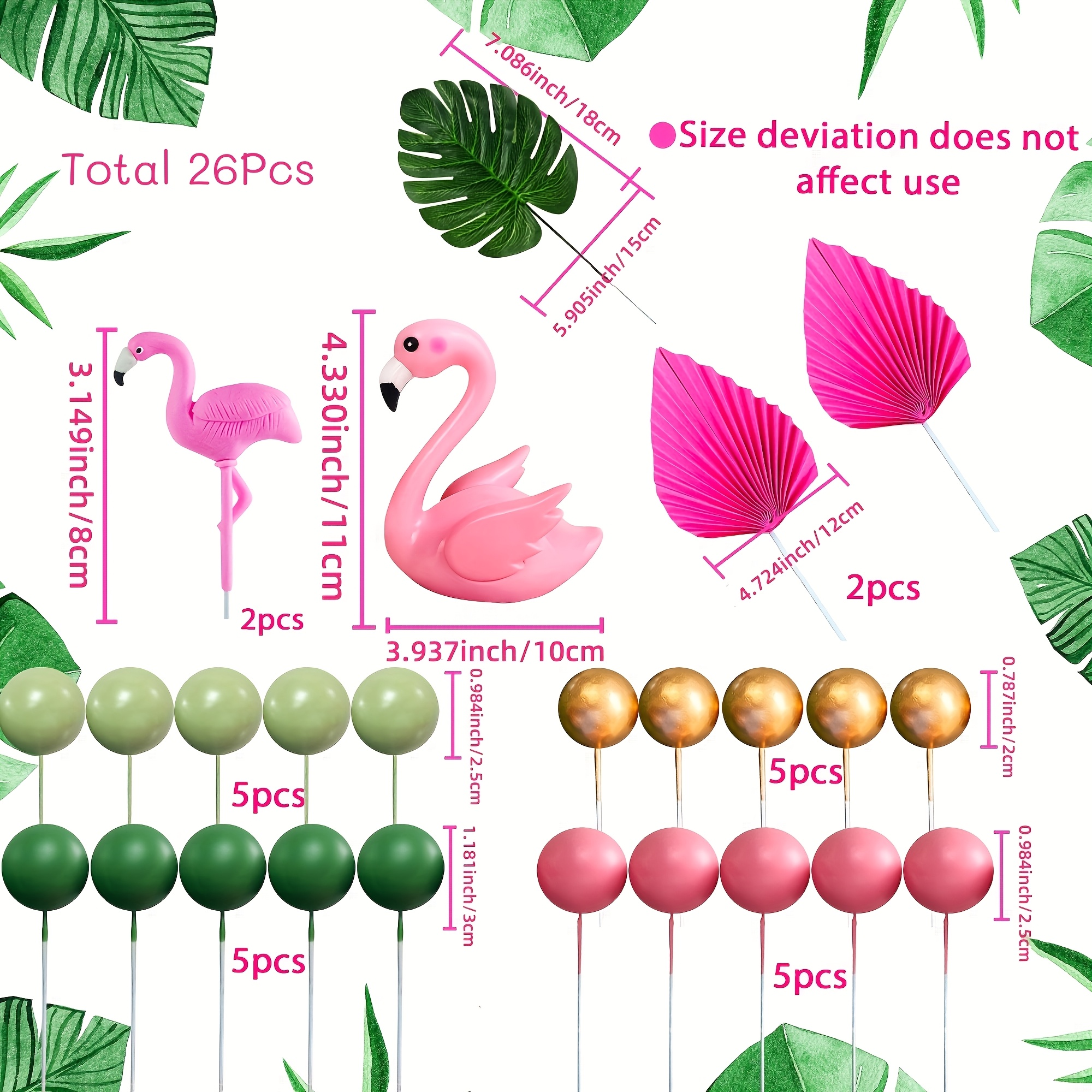 Image of Laventy 26pcs/33pcs Pink Flamingo Cake Topper Luau Cake Decorations Hawaiian Cake Topper Beach Cake Topper Decorations For Birthday Party Wedding Party, Halloween, Christmas