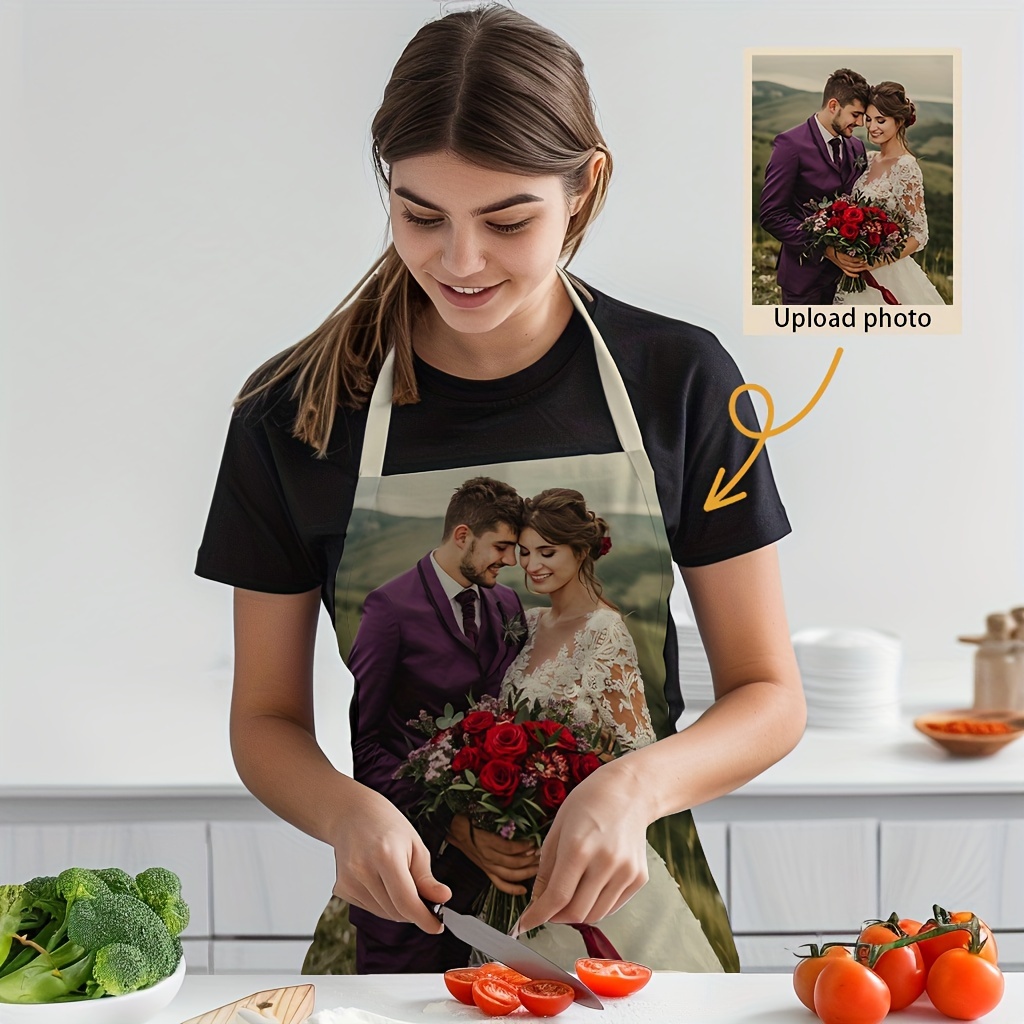 

1pc, Custom Personalized Apron, Photo Printing For Friends, Couples, Family, Colleagues, Ideal Gift For Birthdays, Anniversaries, Durable Polyester Apron, Kitchen Supplies