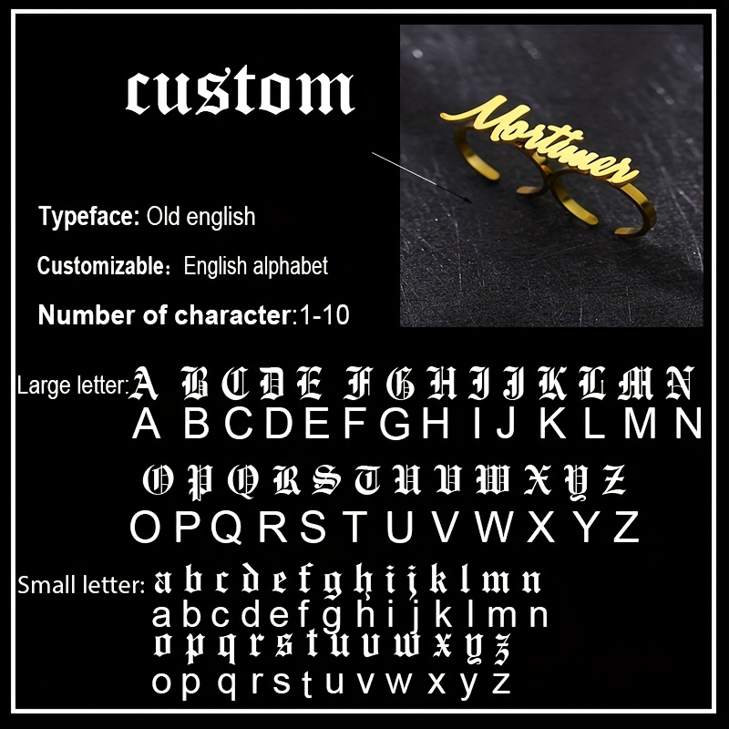TEMU Custom Name Double Finger Ring Stainless Steel Jewelry Personalized Fashion Women's Ring Minimalist Women's Jewelry Bohemian Style Daily Wear