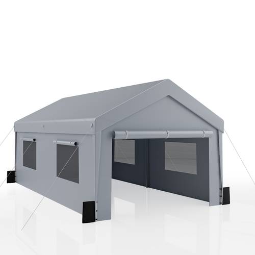 item picture 3x6 outdoor car canopy with sandbags portable garage with removable and roll up doors for motorcycle grey