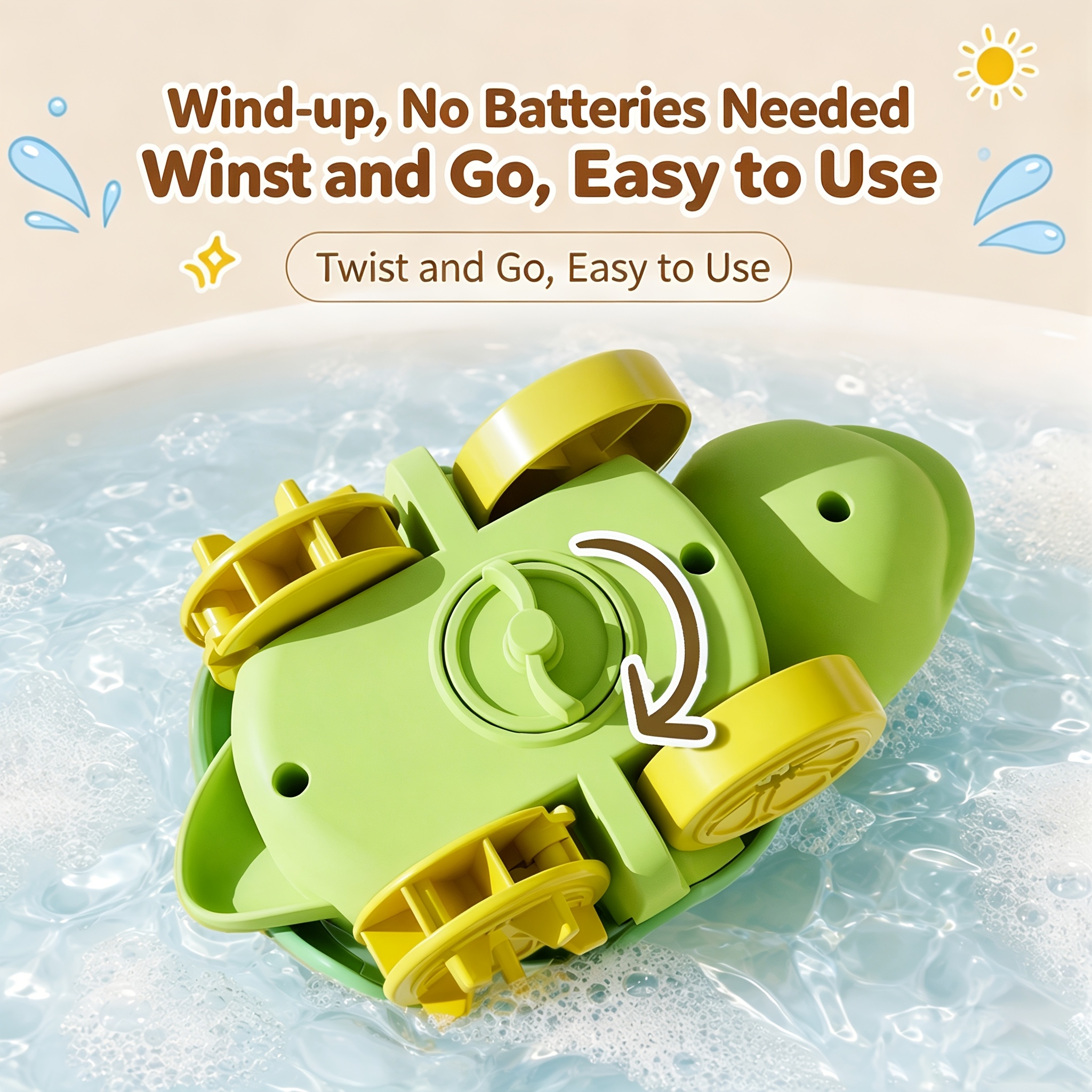 Children's Wind-Up Turtle Toy Car for Bath Play