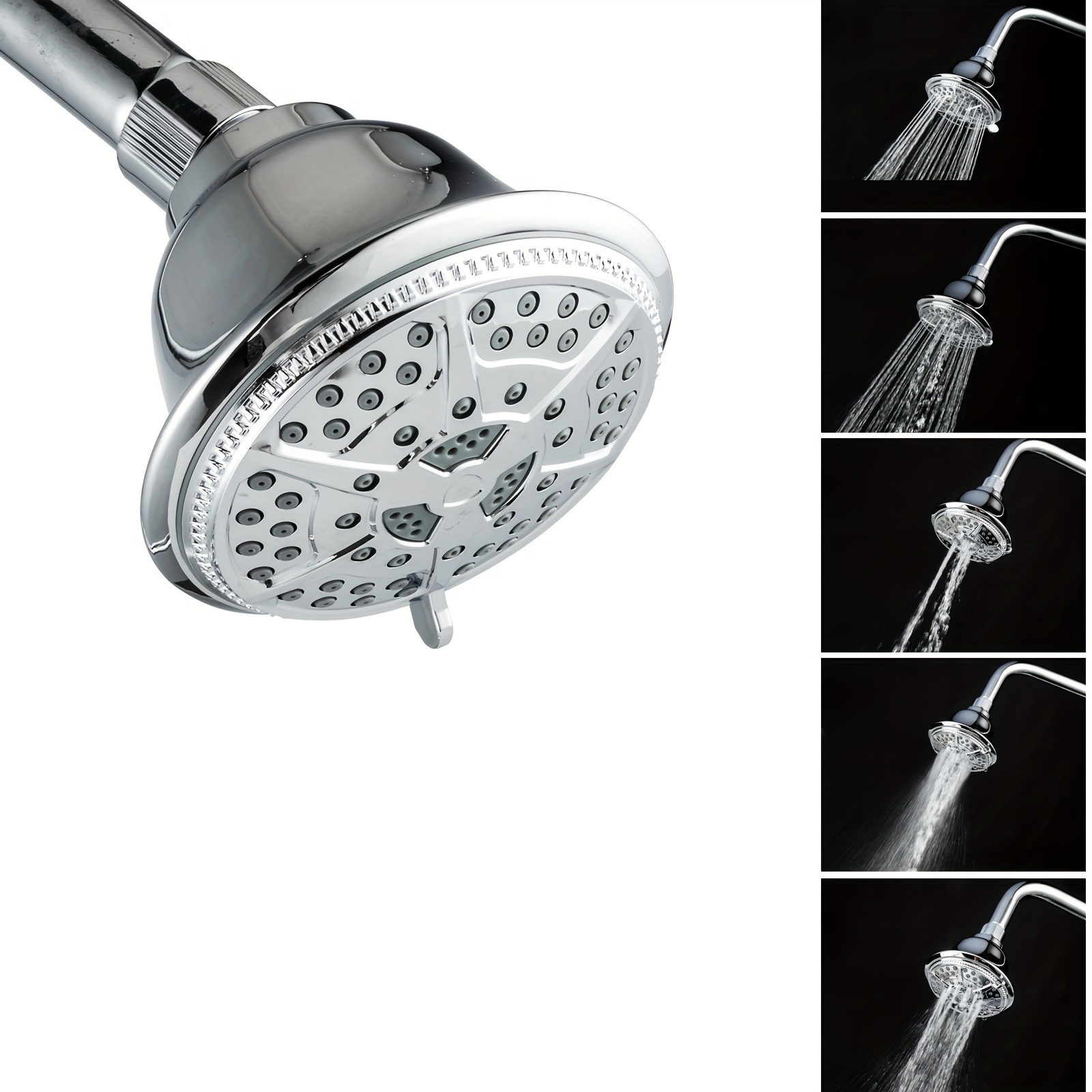 

High Pressure Fixed Mount Shower Head With 5 Spray Settings, Chrome