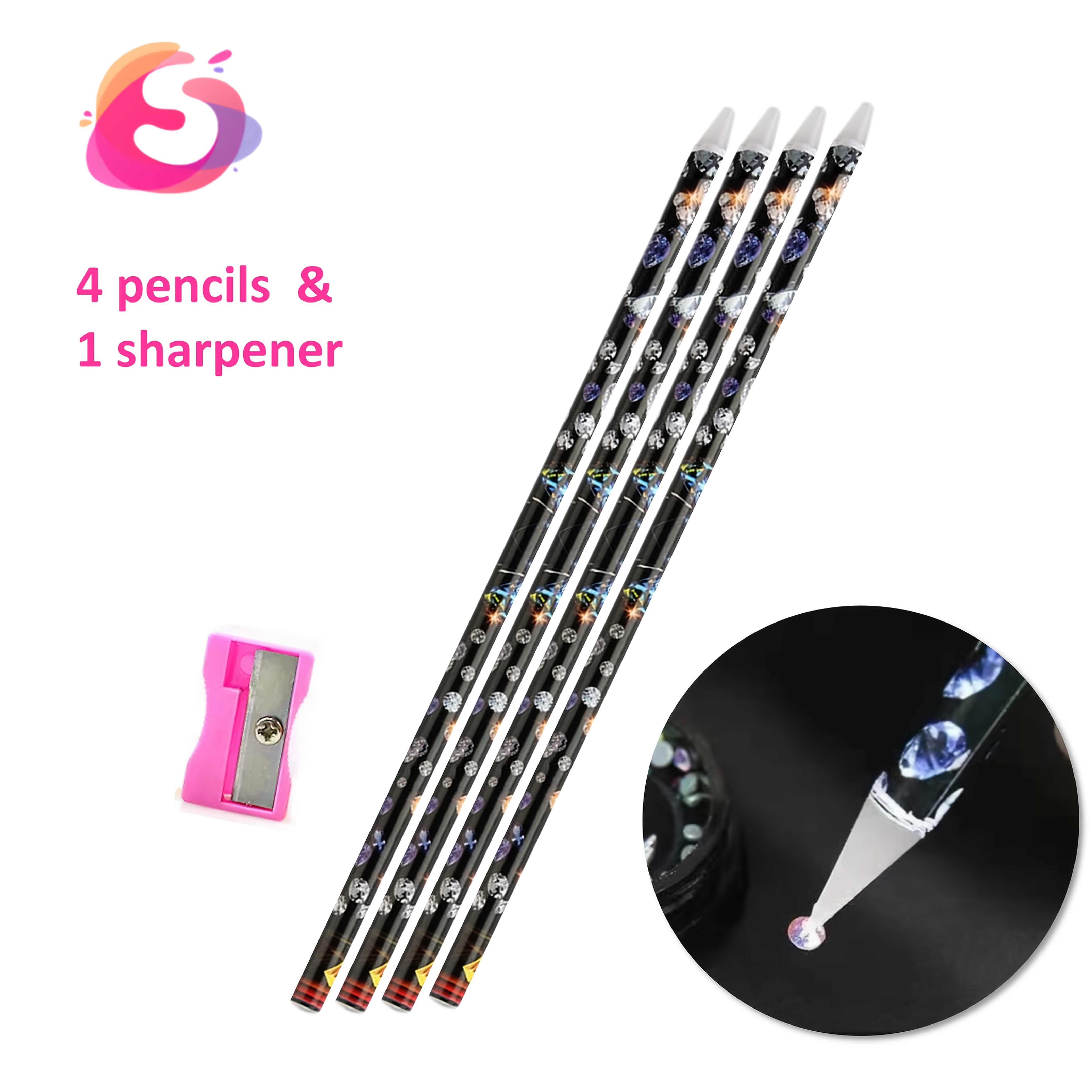 Wax Pencil For Rhinestone Nail Point Drill Wax Pen Art Dotting Pen Self Adhesive Resin Picker Pencil Gem Picker Tool With Sharpener For Nail Diy Decor