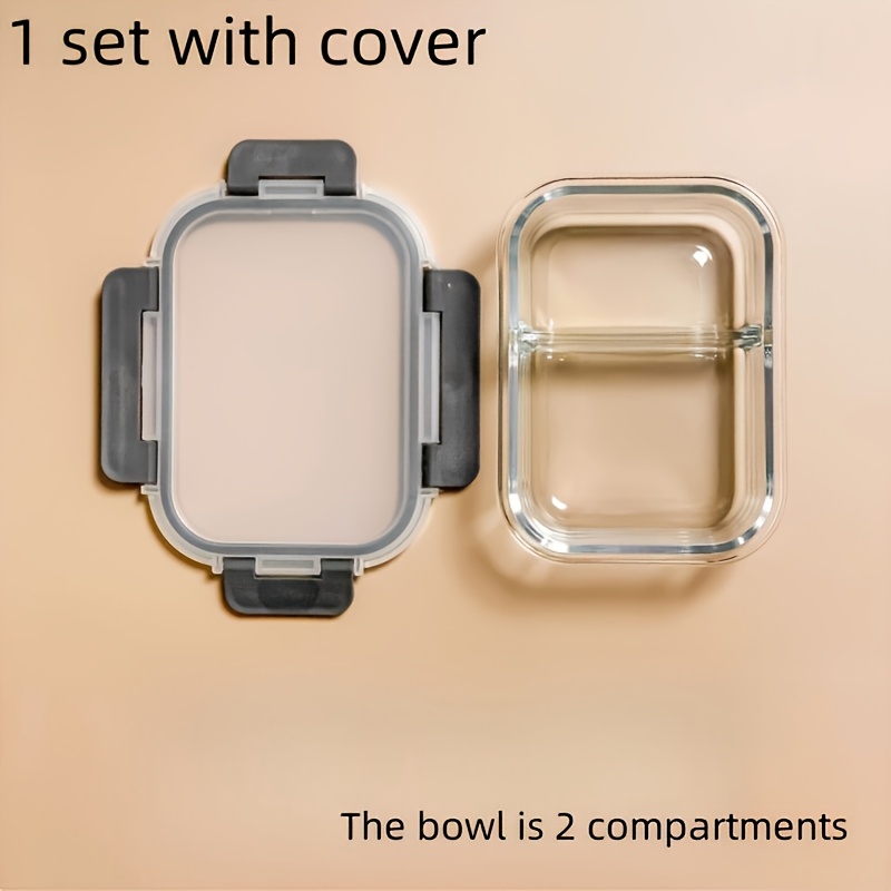 TEMU 1pc 22oz Glass Lunch Box With Lid - 2-section Design, Microwave And Fridge Safe, Ideal For Outdoor Use, Perfect Gift Option