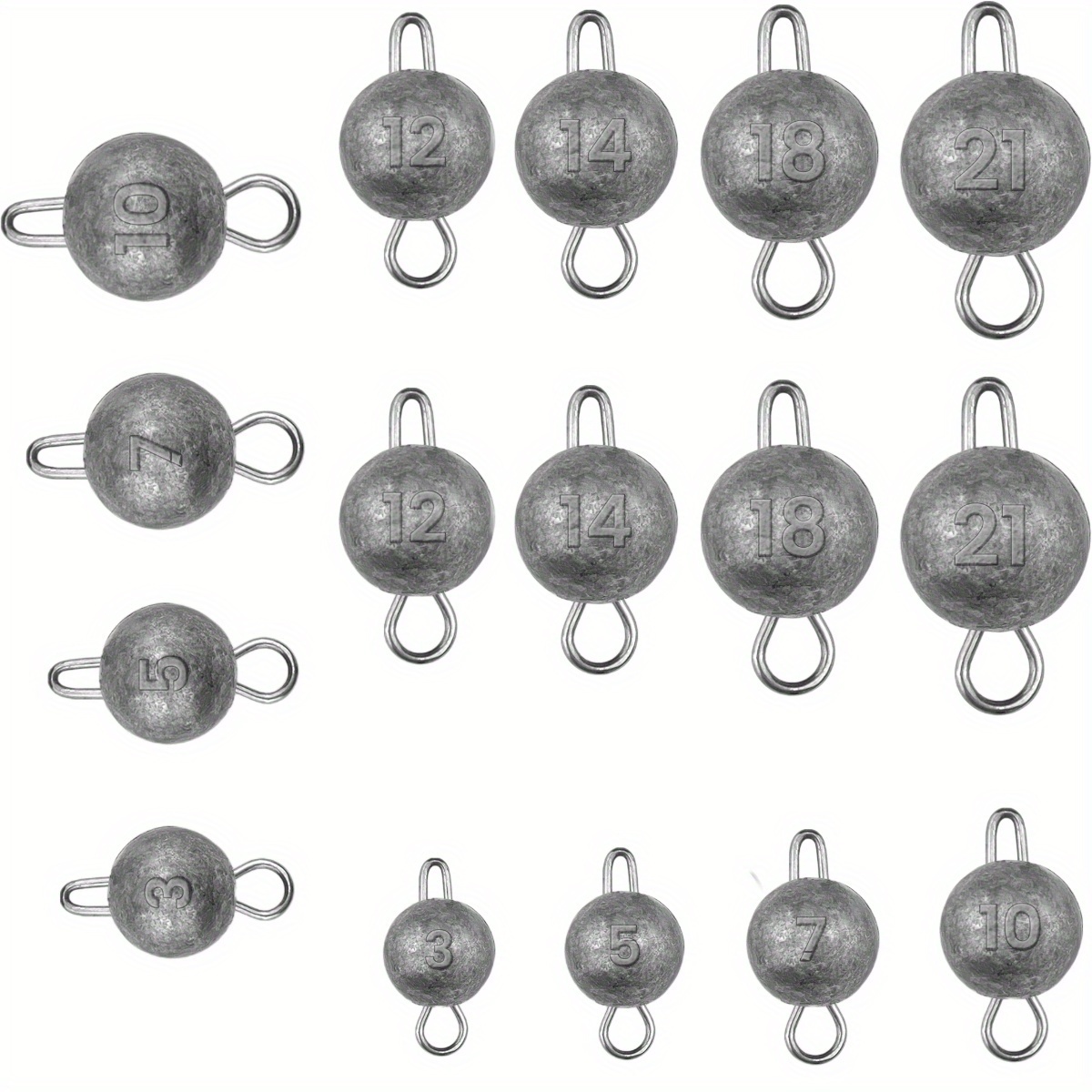 Image of 16pcs -8 Sizes Round Drop Shot Sinkers – Precision Ball Eye Fishing Weights For , Catfish & Saltwater Fishing, Durable Lead Ball Sinkers With Loop Connector