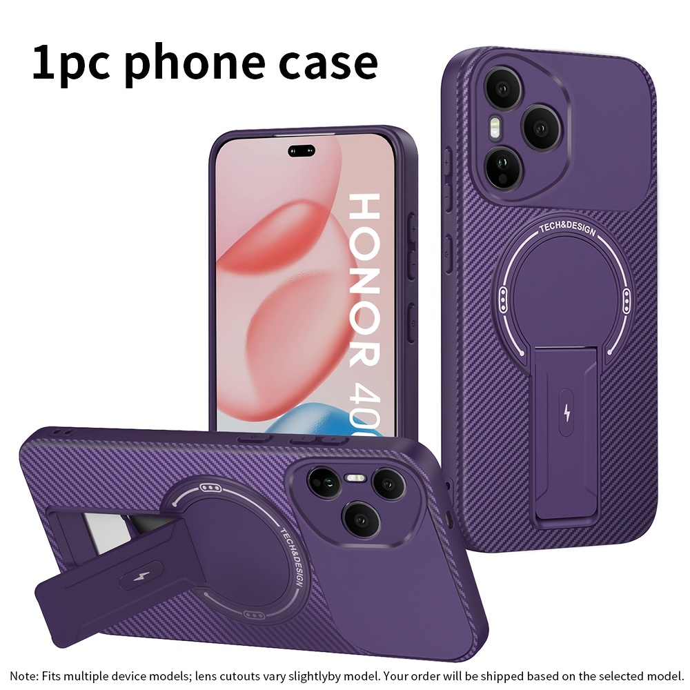 TEMU Phone Case: Magnetic Phone Case With Hidden Foldable Stand Compatible With Honor 400 400 Lite 400 X5c X5c Plus 4g, Carbon Fiber Texture