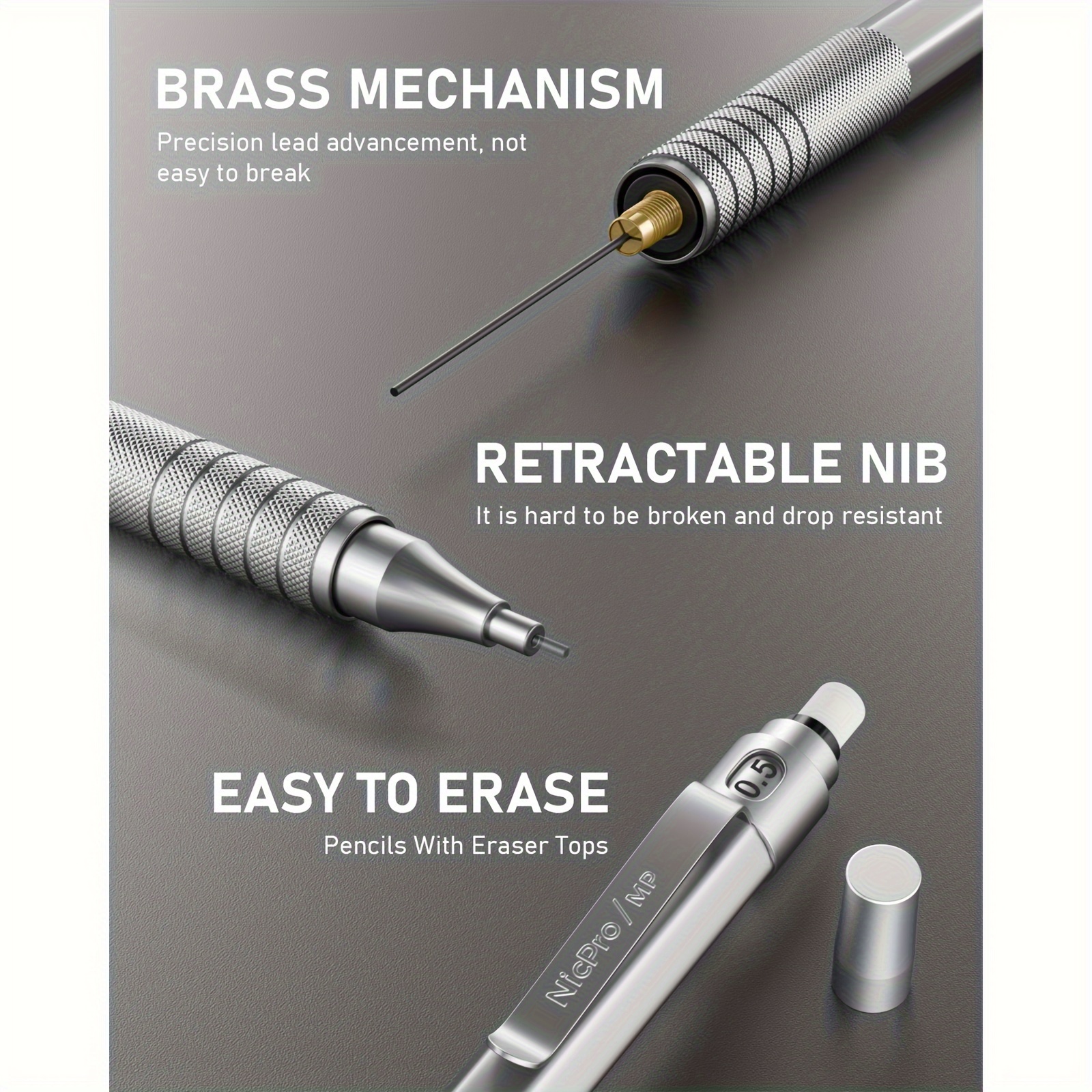 0.5mm Mechanical Pencil Set with Case & 8 Tube Lead Refills