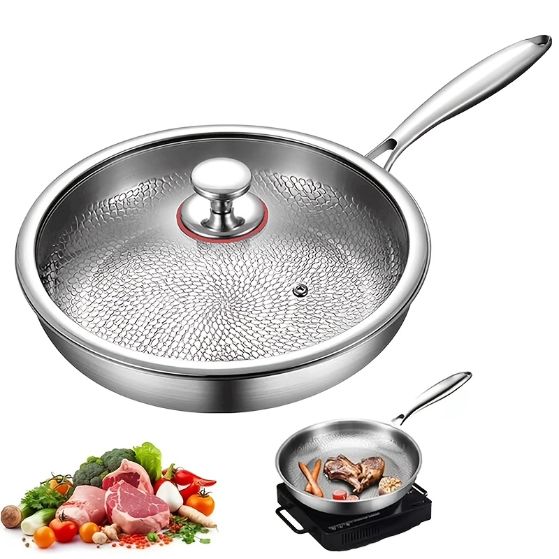 titanium frying pan with lid non stick   cooking pan with glass lid lightweight titanium   with long handle for frying   steak vegetables and   cooking