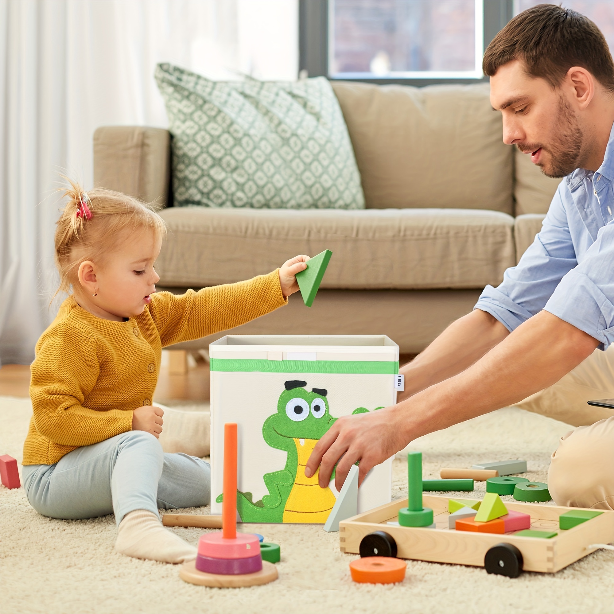 Foldable Cartoon Animal Storage Box with Lid and Handles, Large Capacity