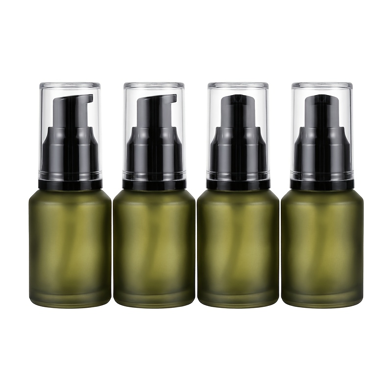 TEMU 4pcs Hcgotoplay Olive Green Frosted Glass Pump Dispenser Bottles With & Pump Top - Refillable Leakproof Travel-sized Containers Suitable For