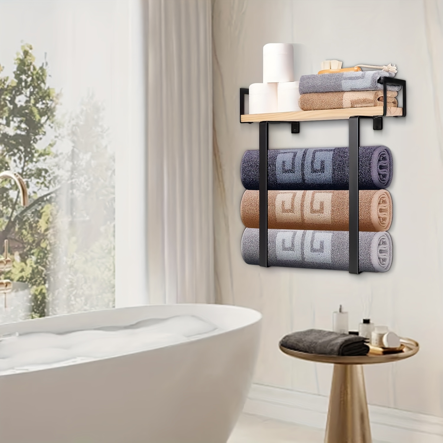 wall mounted bathroom towel rack wooden Temu Canada