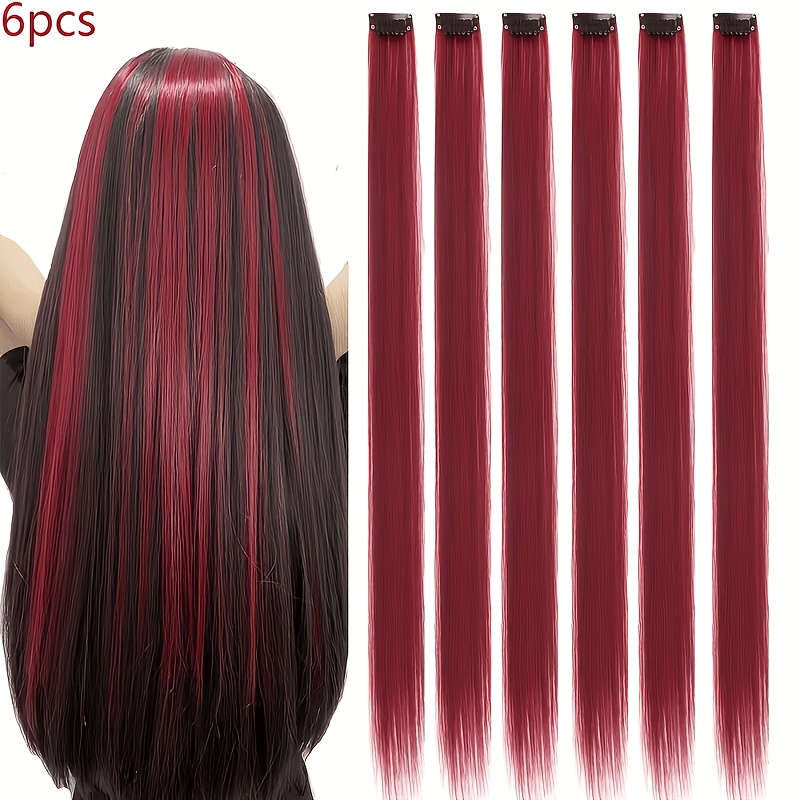 TEMU Ensemble de 6 extensions de cheveux à , extensions de cheveux et lisses, extensions de cheveux synthétiques à , costume de cosplay d'Halloween,