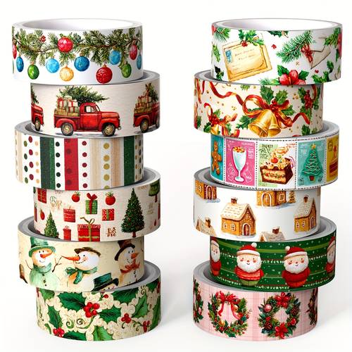 item picture a christmas themed washi tape set featuring 12 rolls of vintage including santa claus christmas parties scrapbooking crafts and gift wrapping