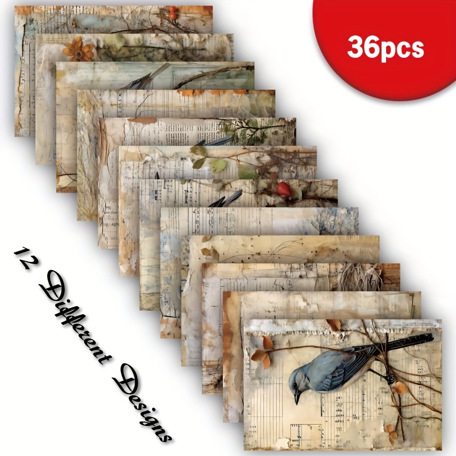 

craft-ready" 36-sheet A5 Vintage Hummingbird Scrapbook Paper Set - Recyclable, Uncoated For Diy Crafts, Greeting Cards, Bullet Journals & Decor