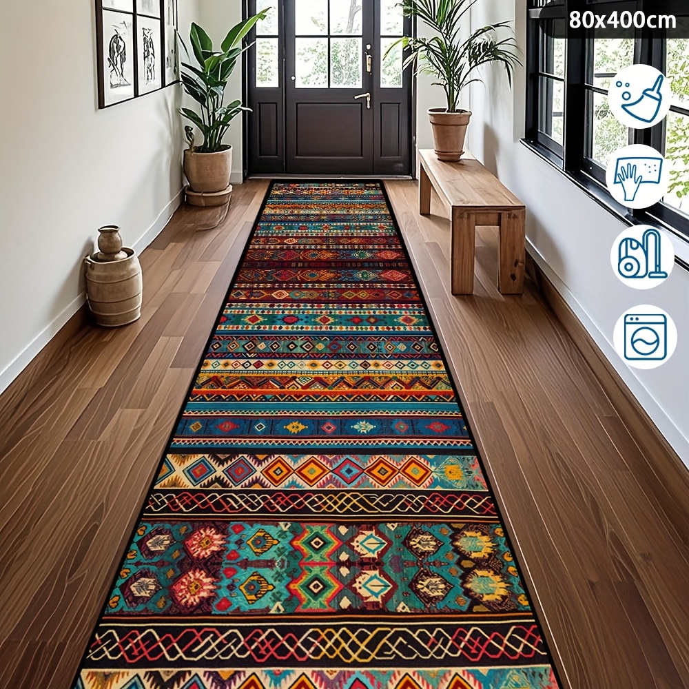 TEMU Golden Diamond Velvet 1pc, Dark Bohemian Style Hallway Area Mat, Soft Persian Bedroom Bedside Decorative Foot Mat, Practical Outdoor Balcony
