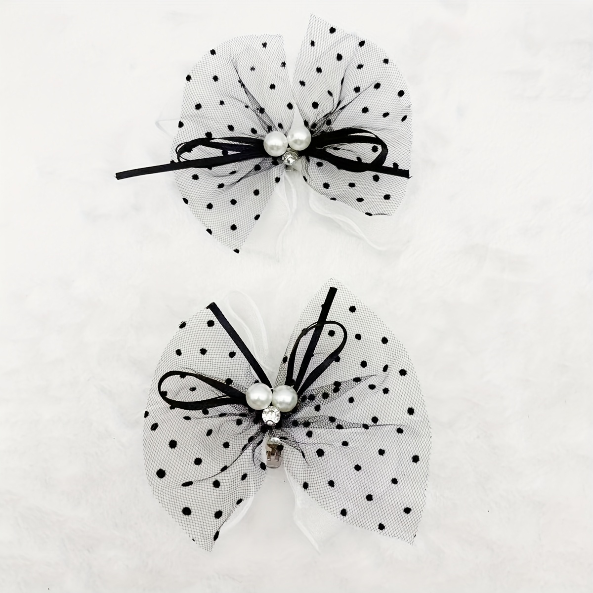 Image of 2 Stylish Shiny New Organza Dot Fabric Shoe Clips Bow Diy Beaded Flowers Suitable For Clothing Shoes Bags Accessories