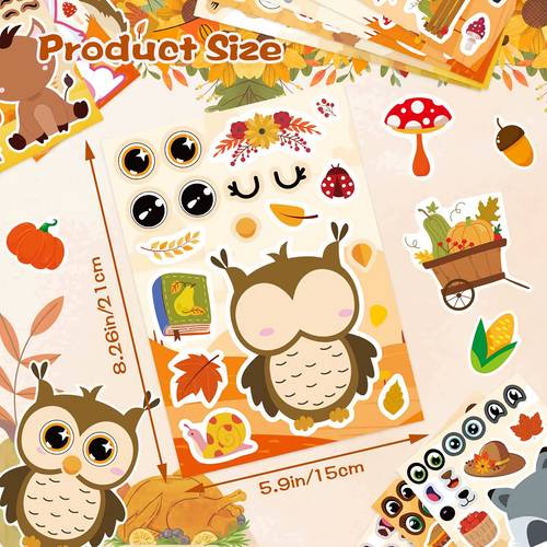 24 autumn stickers for animal stickers make a face sticker diy stickers 8 animal designs owl squirrel hedgehog fox for autumn party decorations