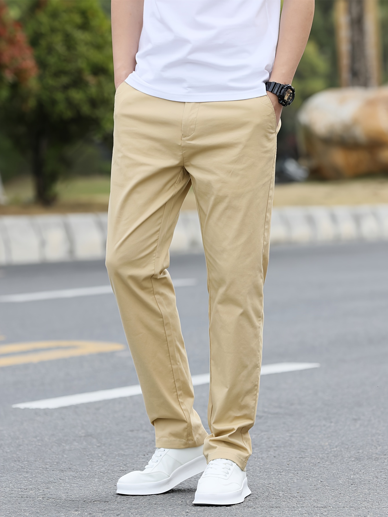 mens solid pants with pockets casual cotton trousers for outdoor activities gift