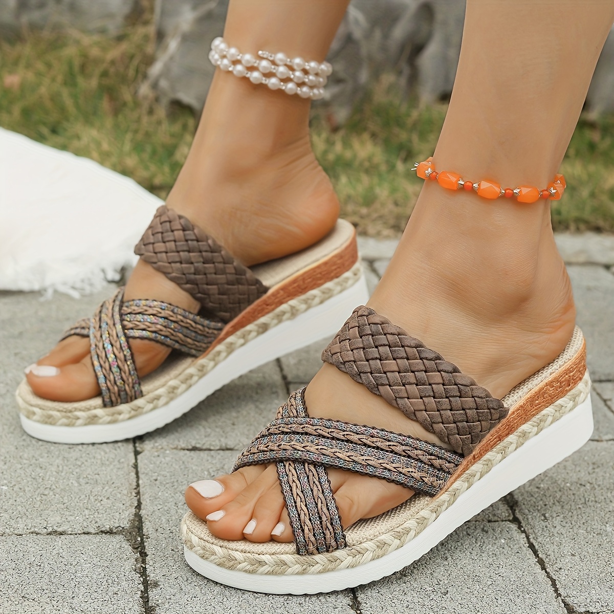 women's comfortable fish mouth wedge sandals slip-on open-toe