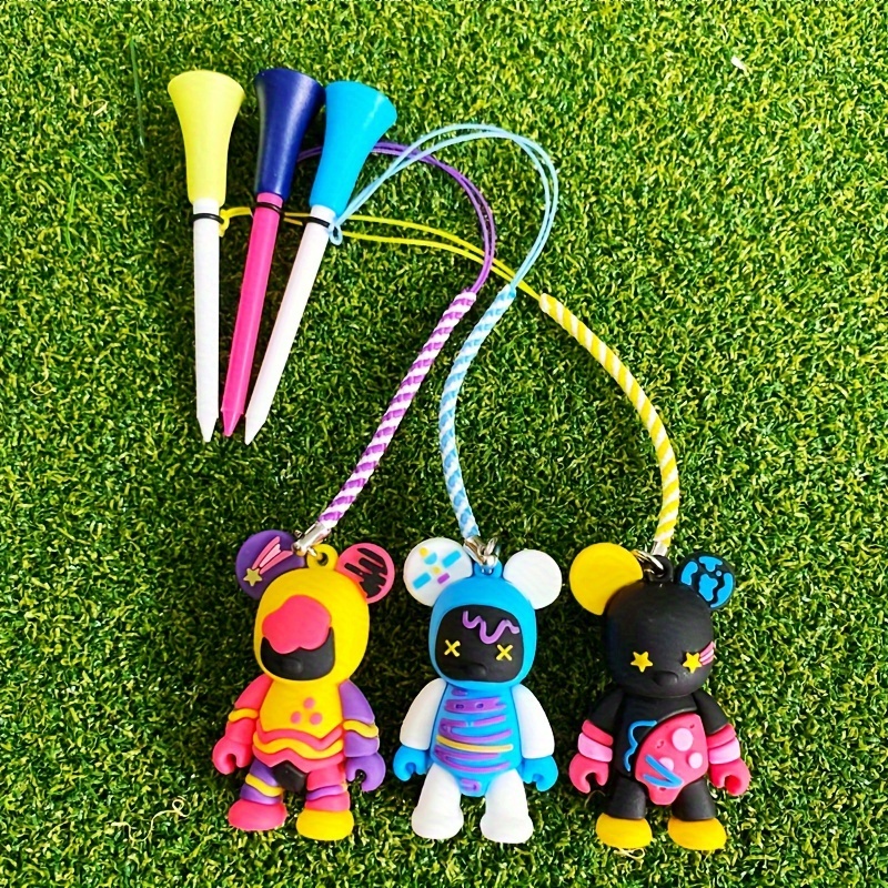 

2-pack Charming Bear Cartoon Golf Tees With Lanyard - 83mm Rubber Tee Holders, Golf Accessories With Anti-loss Rope Design