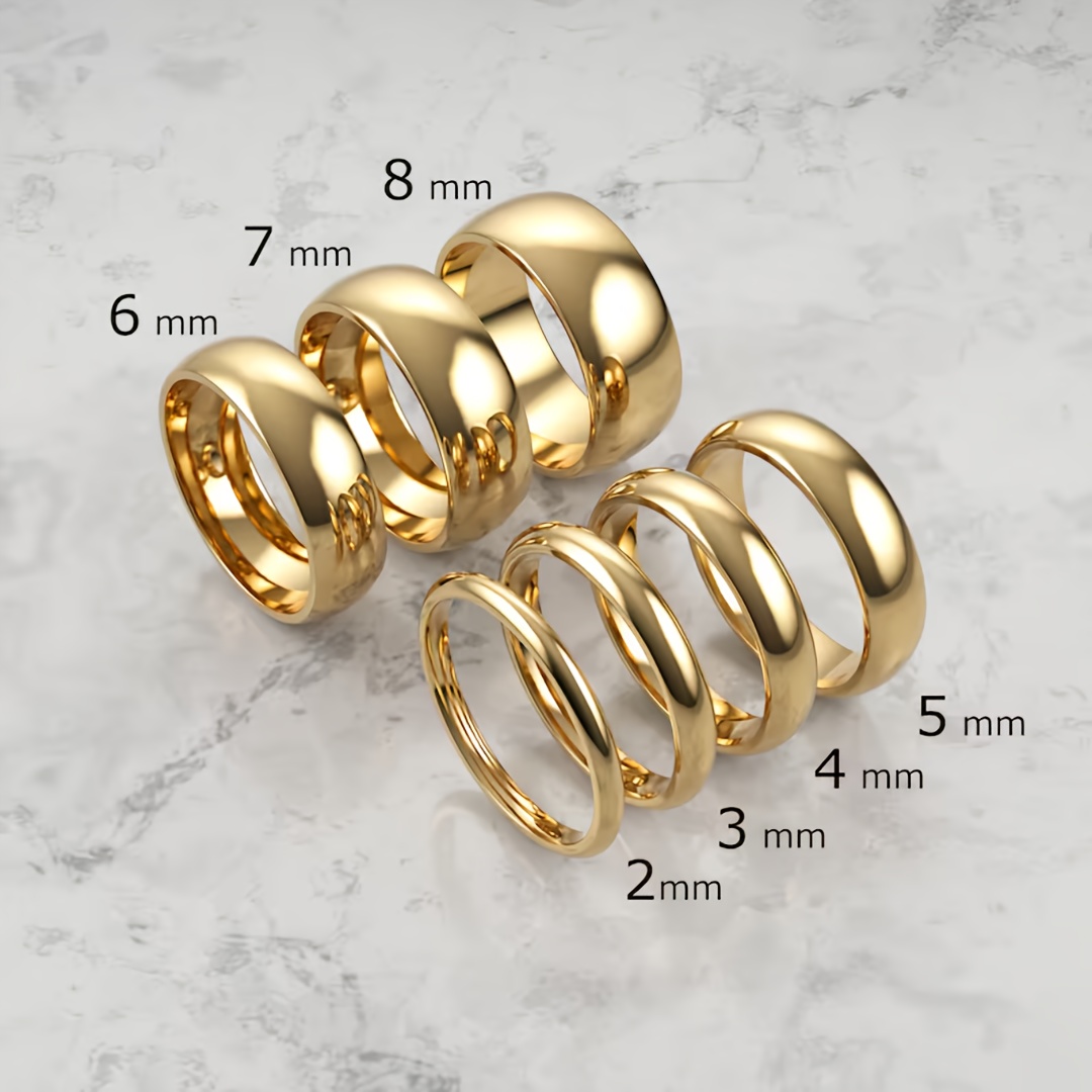 TEMU 7pcs Yellow Golden Wedding Ring | 2mm - 8mm Ring | Classic Dome Fit Wedding Ring | Men's And Women's Rings