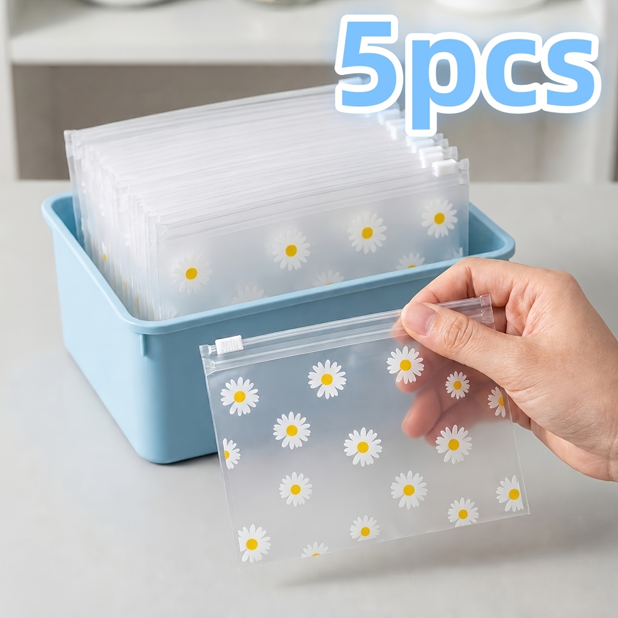TEMU Confezione da 5 pezzi di sacchetti portaoggetti trasparenti riutilizzabili con plastica satinata e motivo a , adatti per organizzare cosmetici,