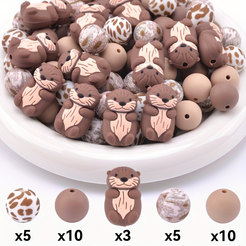 E-shop 33-teiliges Set mit niedlichen 3D-Schlämmer-Silikonperlen für Schmuckherstellung, Tierförmige Fokalperlen für DIY-Schmuck, Halsketten &