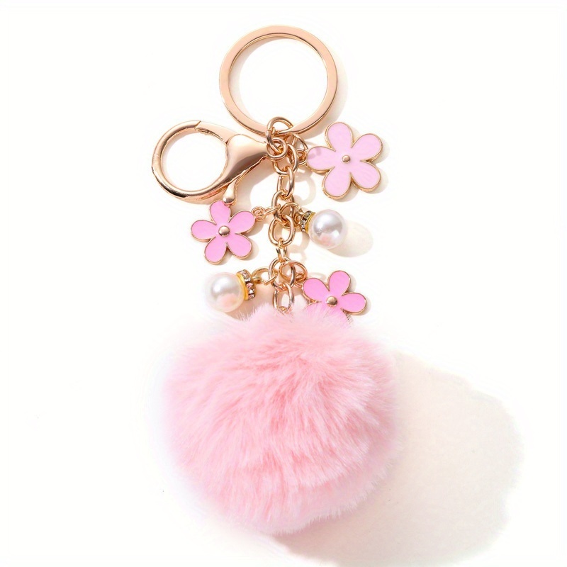 Creative Cute Ball Flower Alloy Keychain, Colorful Floral Heart Diy Charm